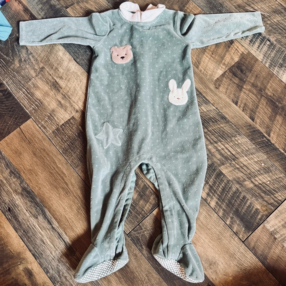 Mayoral Sage Green Footed One-Piece with Animal Appliqués